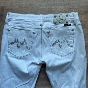Miss Me Skinny Jeans White Denim Sequin Pocket Embellished Size 28 Y2K cowgirl